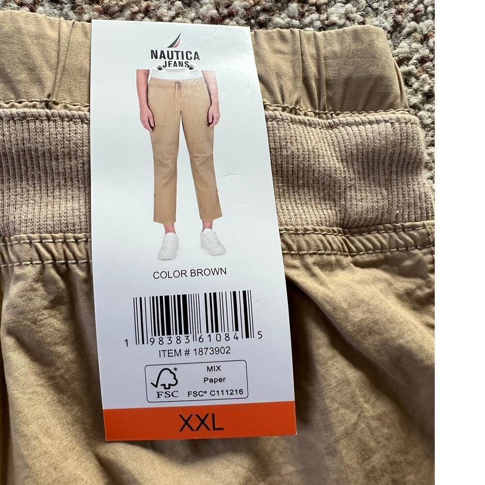 NWT Nautica Women's Cotton Roll-Tab Utility Pants, XXL, Tan, Elastic Waist - Picture 4 of 13